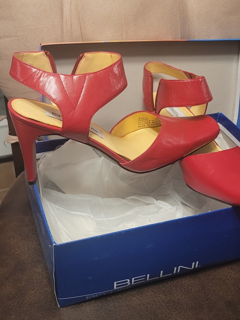 Bellini Red Leather Open-Side Ankle Strap Stiletto Heels